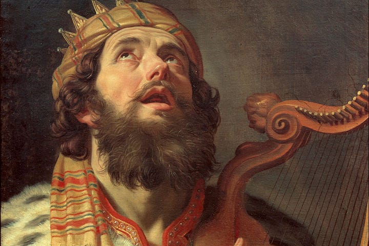 Portait of King David playing the harp