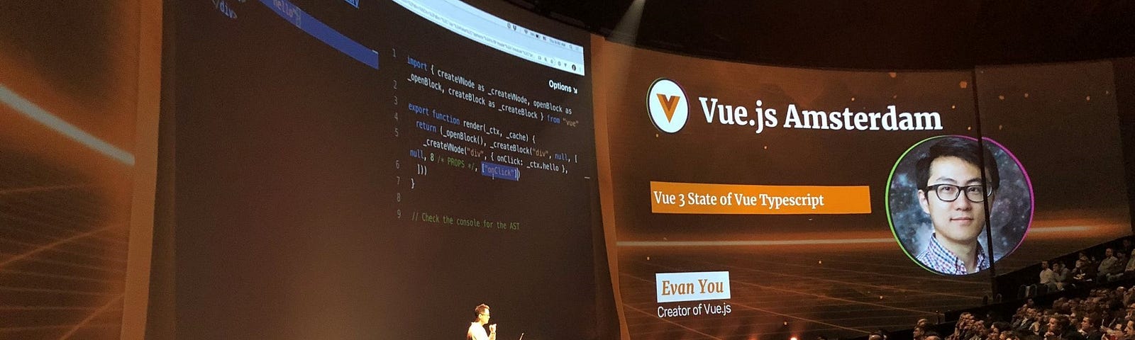 Evan You during his annual State of Vue talk