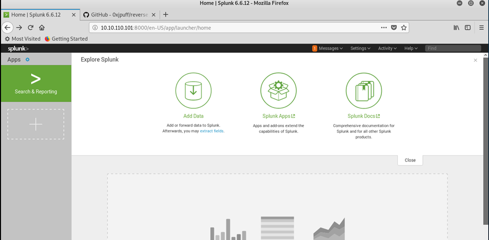 Accessing a Splunk Console commonly available on an enterprise network.