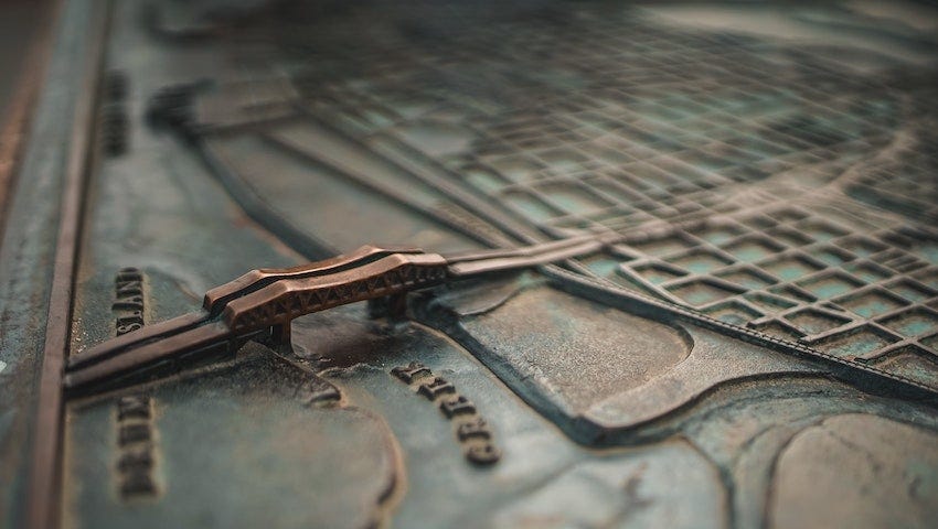 brass, engraved map with 3d Effect