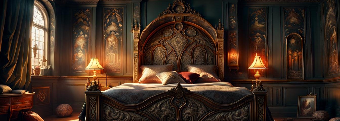 19th century bedroom with huge bed