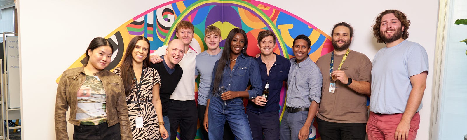 Some of our past and present Technology Graduates and the team with Big Brother Hosts, AJ and Will at one of our ITV Social events