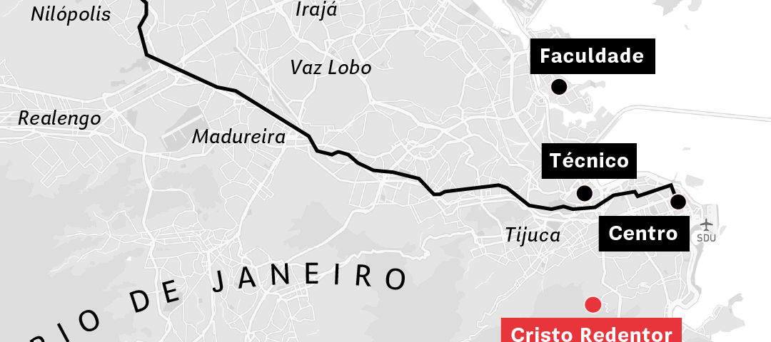 Mapa do Rio de Janeiro mostrando a distância da minha casa para os lugares da cidade que frequentava