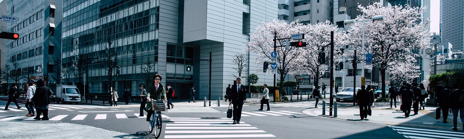 People crossing at a pedestrian crossing in Japan.