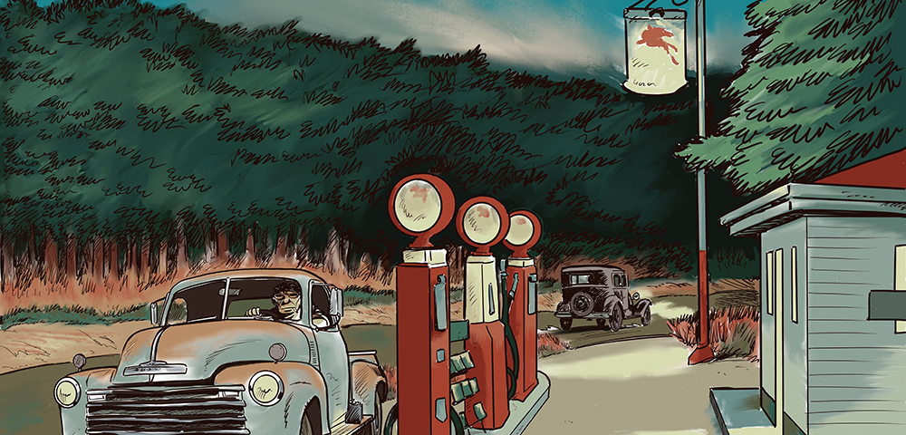 “Gas” — NFT homage to Edward Hopper by comics artist Serge Carrere @newmisma.com