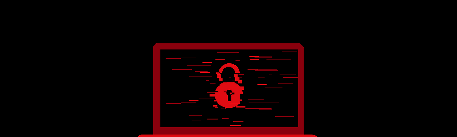 A red lock on the computer screen on a black background