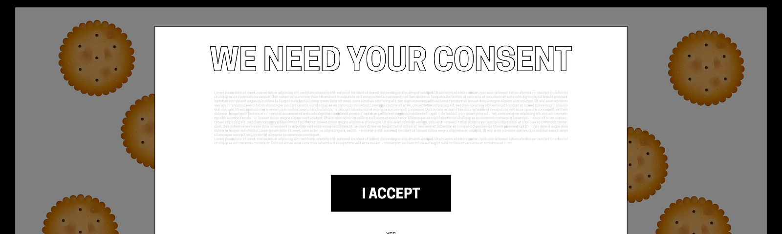 Graphic: Data tracking consent window. “We need your consent.” Button “I Accept” Other options: Yes / Learn More
