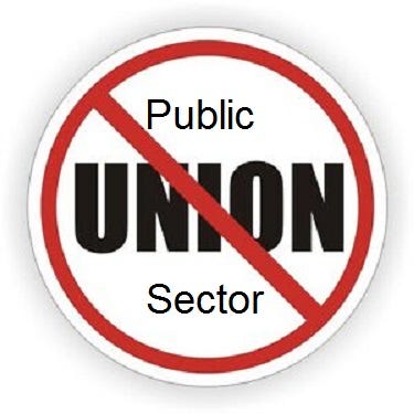 Illustration of a circle with the words Public Sector Union and a red line through the words