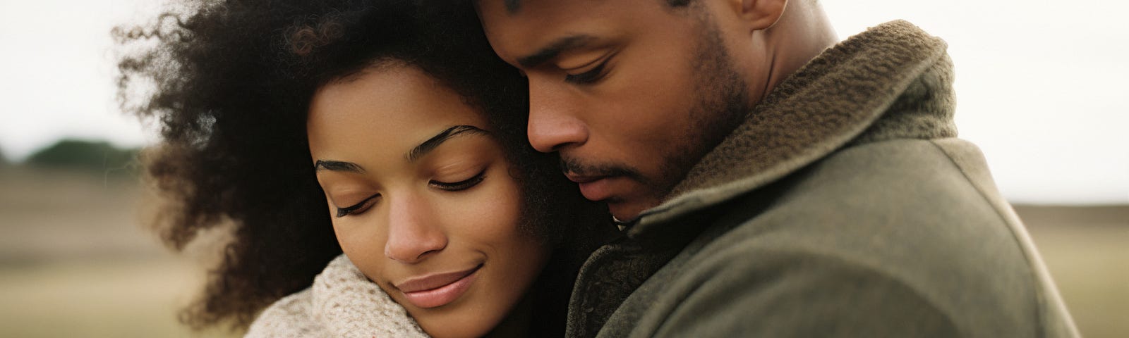 Romantic Black couple hugging