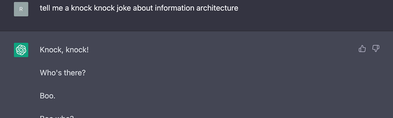 A screnshot of a ChatGPT prompt asking for a joke about information architecture