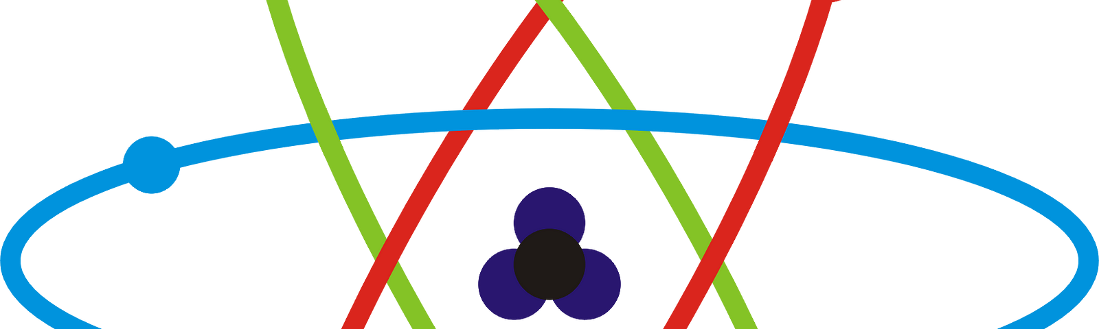 A 3 neutron atom with 3 electrons encircling the nucleus at difference valence energies as denoted by three different electron orbit colors: red, green and blue.