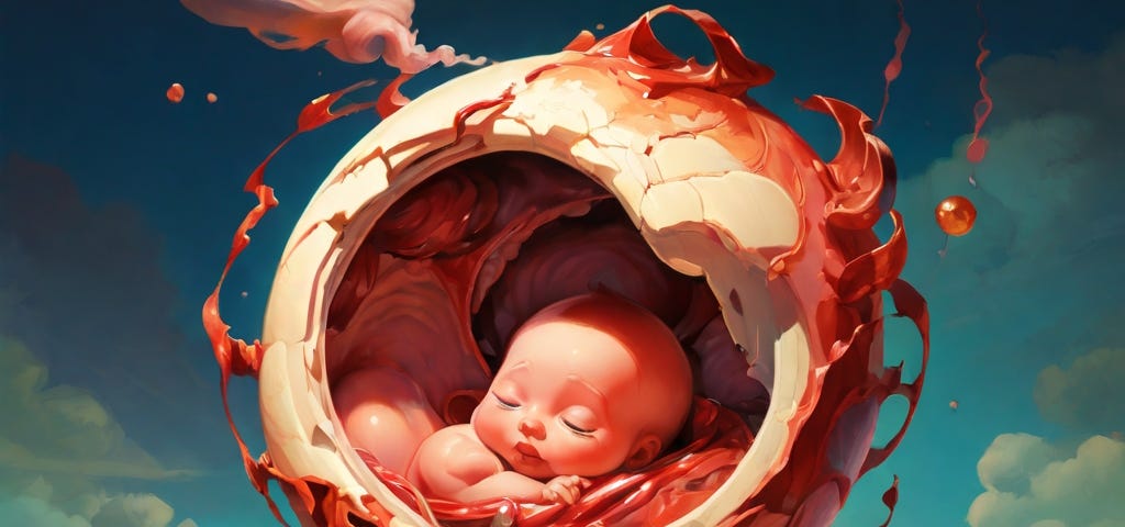 AI-generated illustration of a fetus sleeping peacefully in a re-imagined womb. By Nic Rafael.