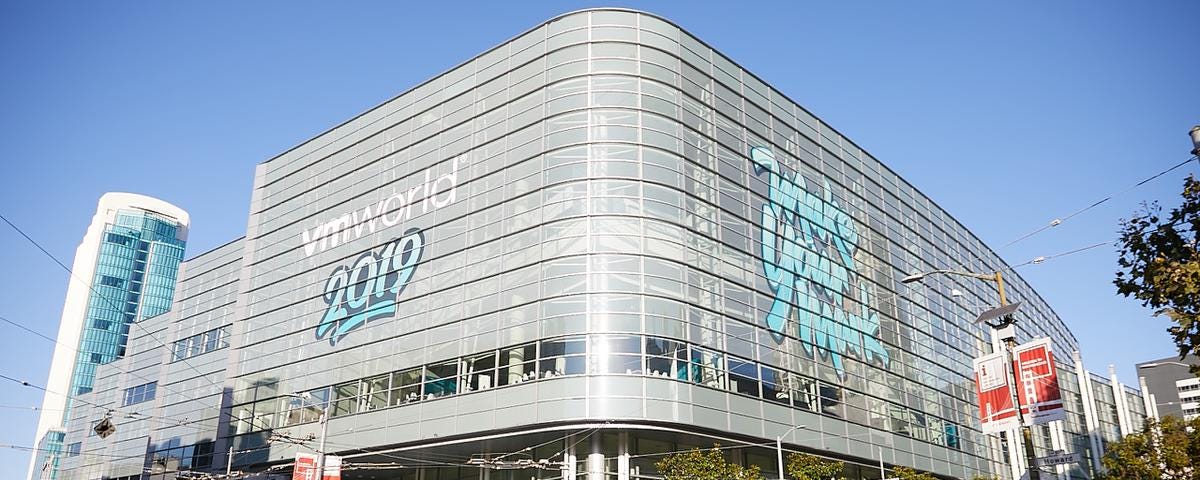 Moscone conference center in San Francisco branded with VMworld