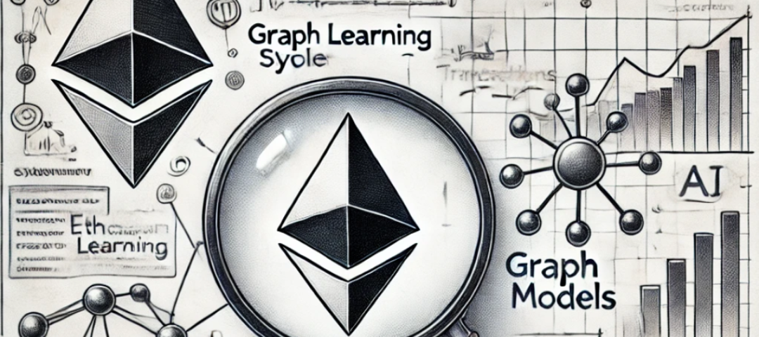 A black and white pencil sketch illustrating Ethereum fraud detection with interconnected transaction nodes and a magnifying glass symbolizing AI-driven security.