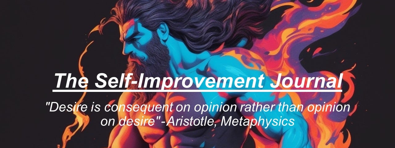 “Desire is consequent on opinion rather than opinion on desire” — Aristotle, Metaphysics. The image shows a figure resembling Hercules from Greek Myth. With a London Street Art flair. Image owned by The Self-Improvement Journal.