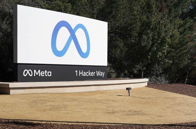 IMAGE: The sign marking the entrance of Meta Platforms in Menlo Park