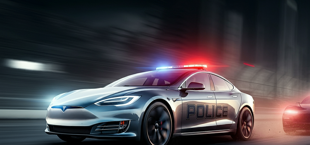 IMAGE: A Tesla EV police car in the middle of a police pursuit