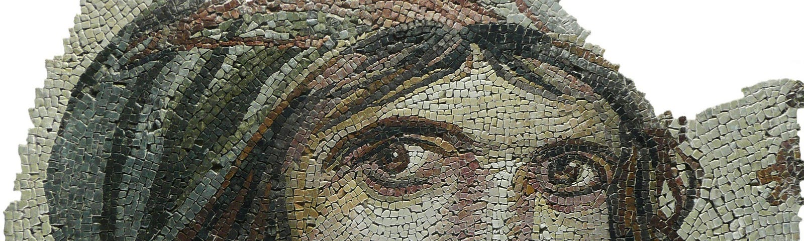 A partial mosaic image of a face