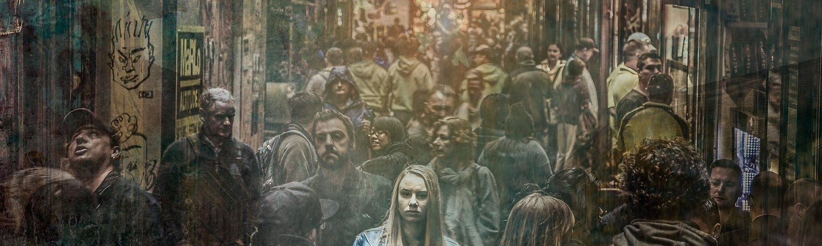 Image of a woman isolated in a crowd