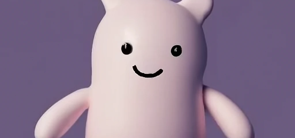 A smiling cartoon figure against a purple background