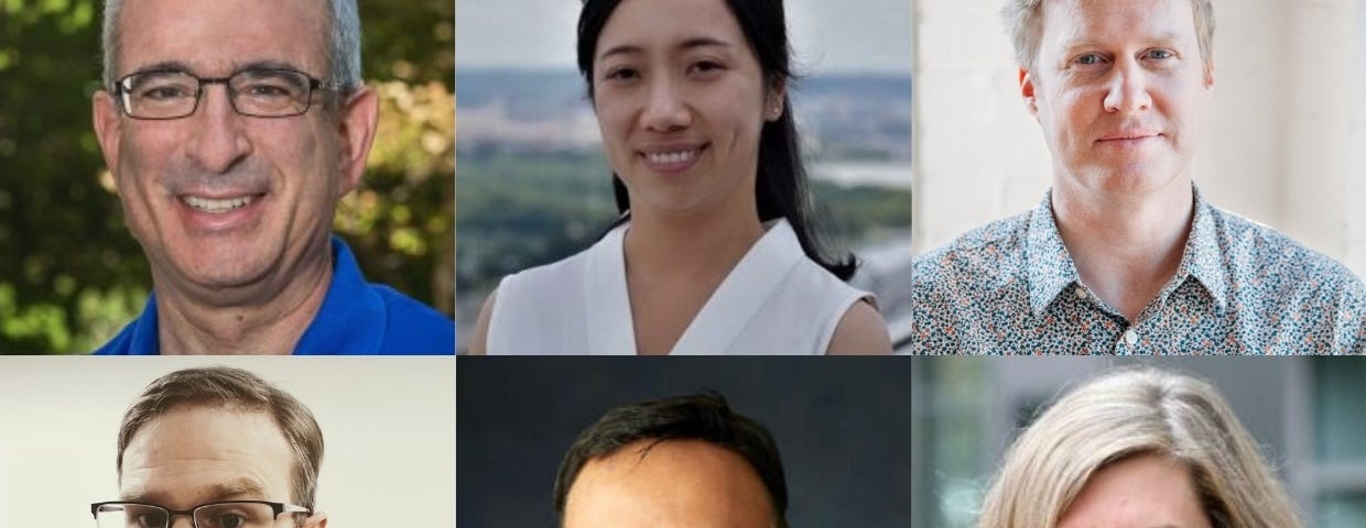 Headshots of Josh Angrist, Cong Cong, Ben Fry, Michael Maune, Rama Ramakrishnan, and Nancy Rose.