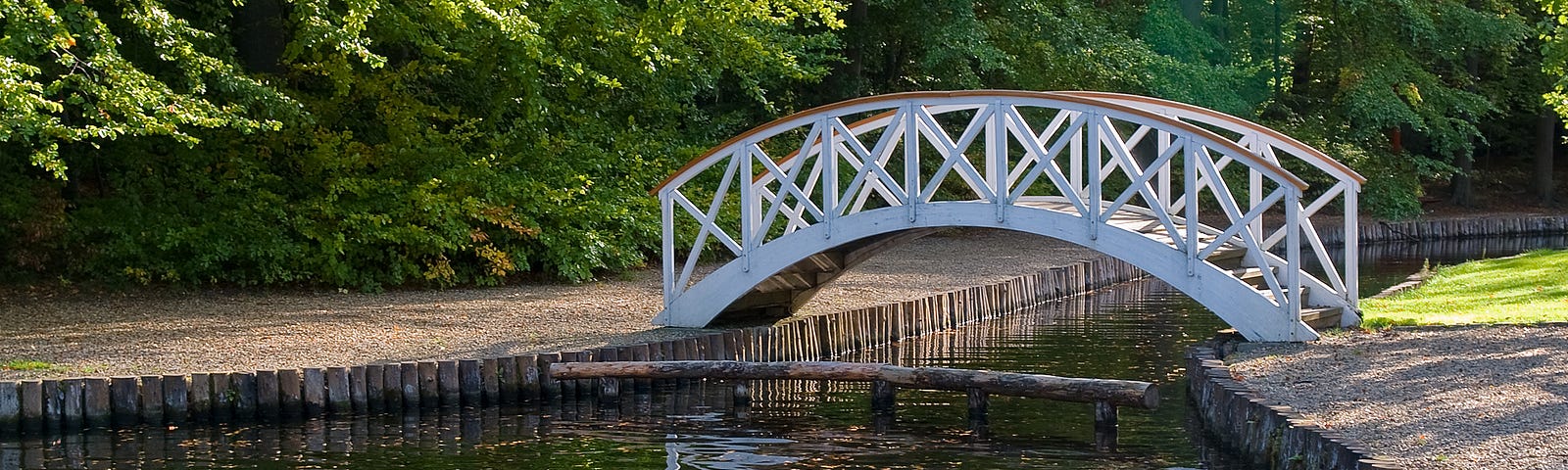 a small footbridge over a stream in a park