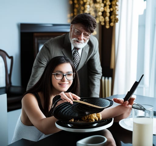 June and her Father Ben sitting done to have a meal