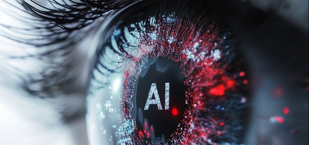 A futuristic image of an eye with the words ‘AI’ incribed inside the iris