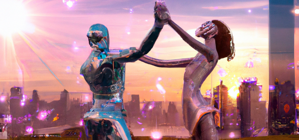 The three kinds of DAO to DAO partnerships depicted as two dancing cyborgs
