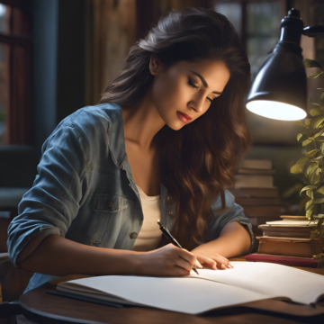 A woman writing in a notebook