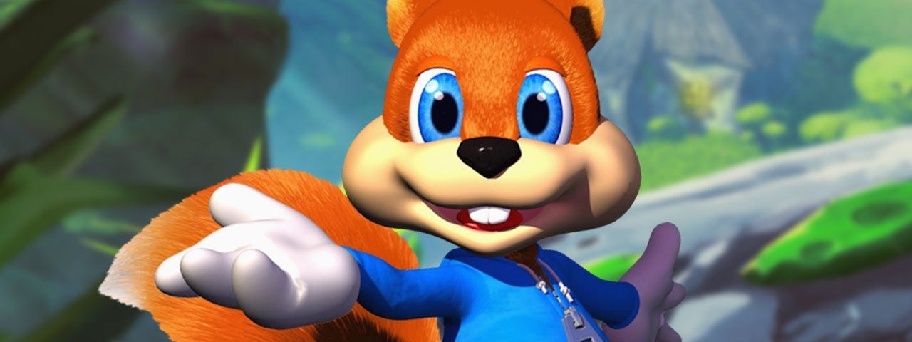 Conker presenting himself to the Audience