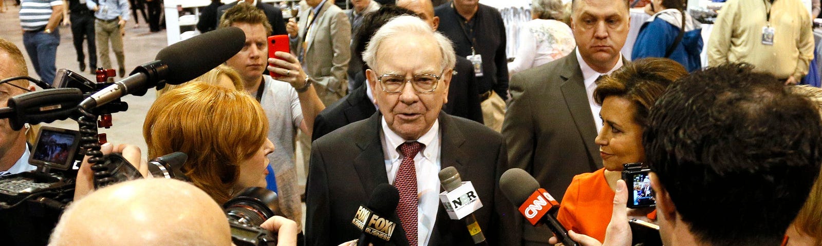 Warren Buffett speaks at Berkshire Hathaway’s annual meeting.