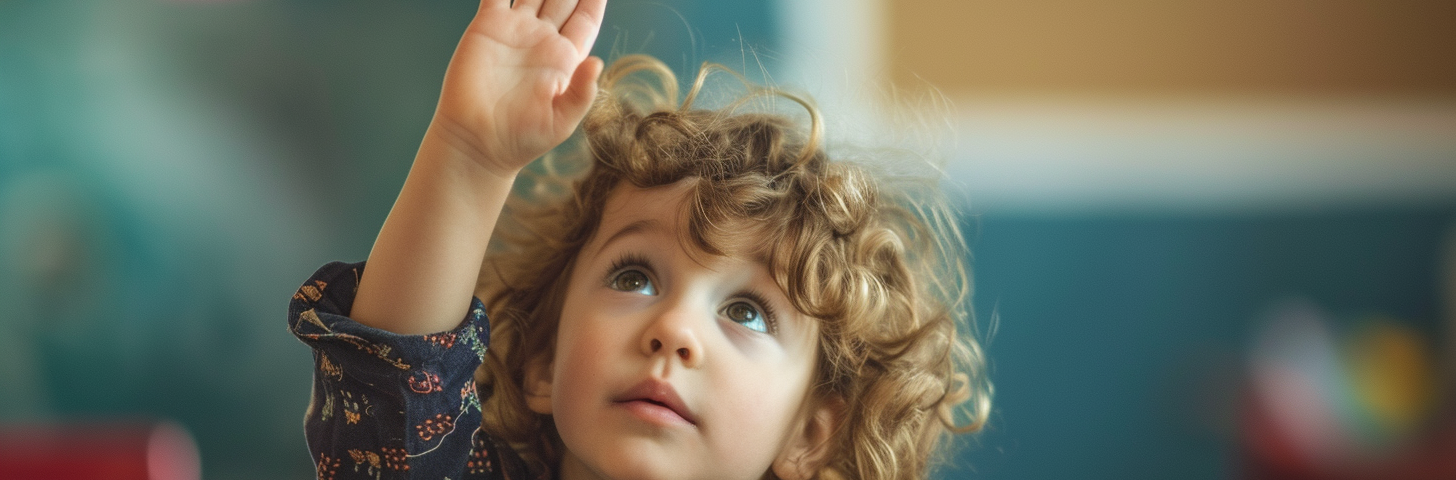 A child raising their hand to ask a question