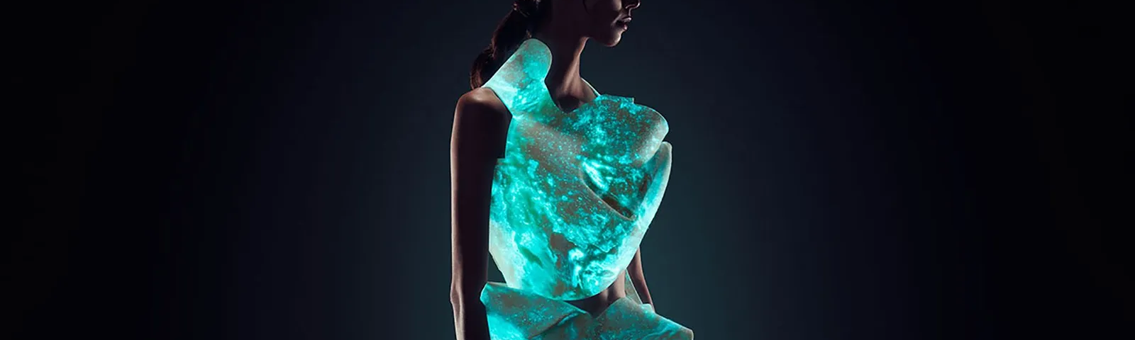 Bioluminescent dress by designer Victoria Geaney, and University of Cambridge academics Anton Kan and Bernardo Pollak CREDIT Chris Hoare