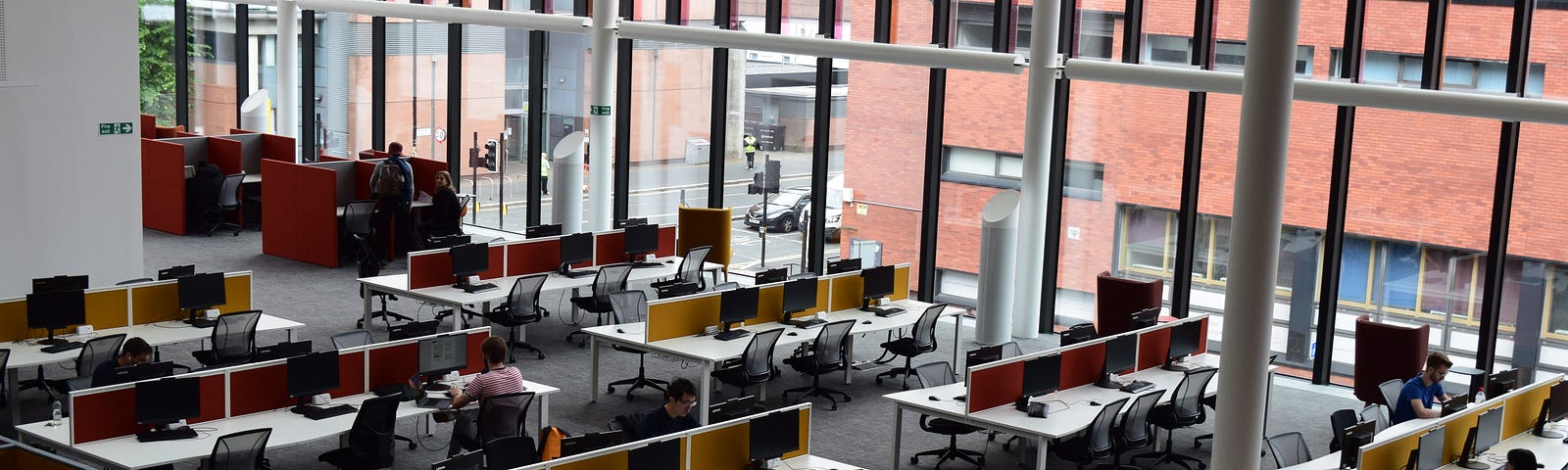 students studying in the business library