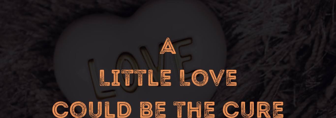 Background image: A love-shaped object with the word “love” engrave on it. The object is on a fur material. Background text: A little love could be the cure.
