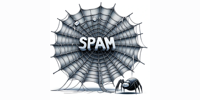 Digital pencil sketch of a spider and spider web — I Created the Perfect Spammer Trap and Didn’t Even Know It