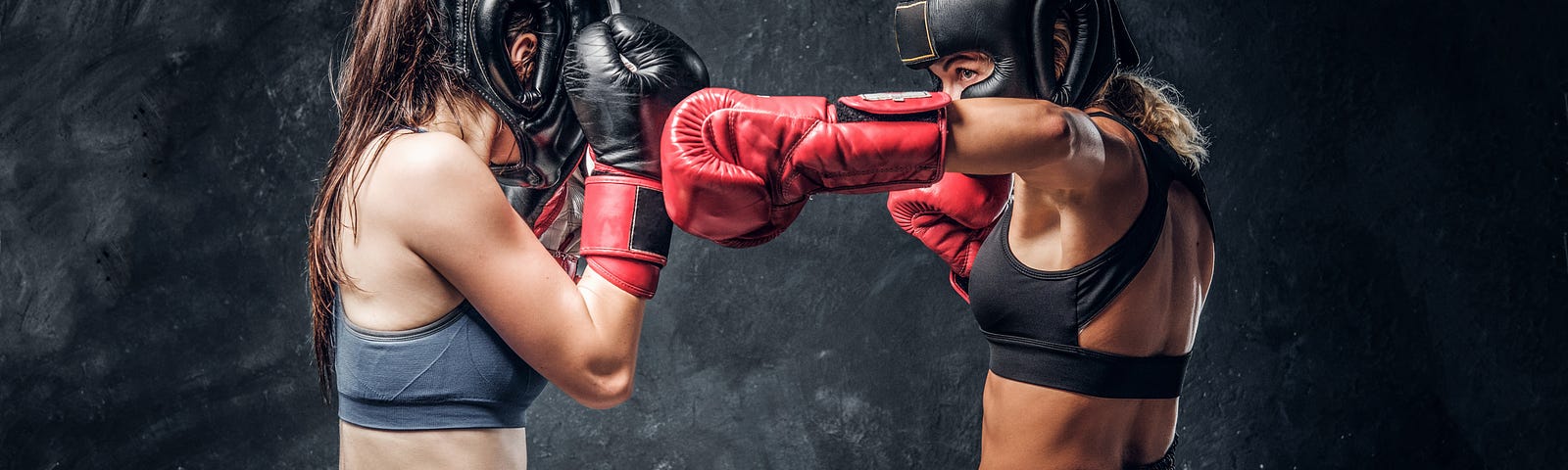This shows two women boxing.