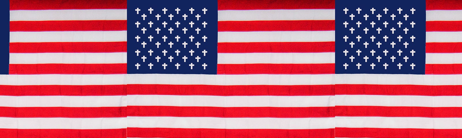3 US flags with crosses substituted for stars
