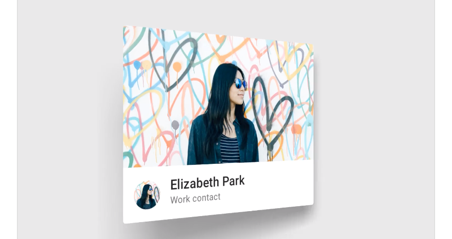 A card with the photo of a woman in sunglasses and her name Elizabeth Park has started flipping. The image caption says, “Don’t. Cards don’t flip over to reveal information.”