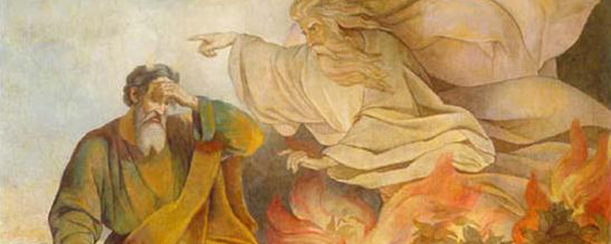 God Appears to Moses in Burning Bush. Eugène Pluchart, Public domain, via Wikimedia Commons