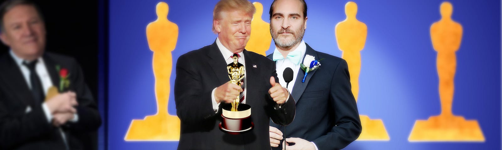 Trump standing next to Academy Award winner Joaquin Phoenix.