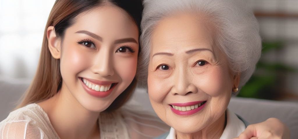 A gorgeous pair of Asian mother and daughter