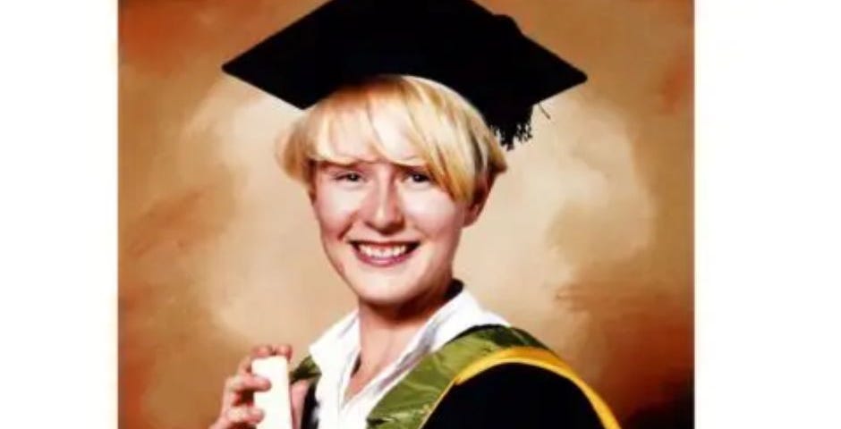 A picture of murder victim Melanie Hall in her graduation robes