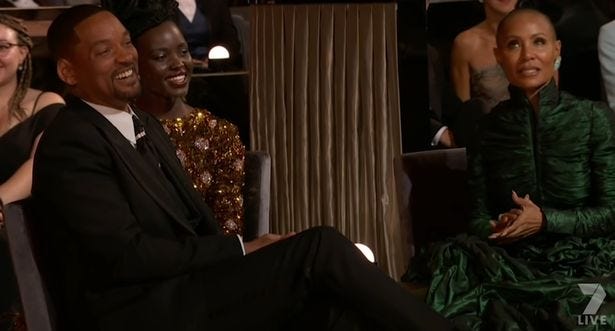 Here you can see Jada rolling her eyes, that might have provoked the otherwise happy Smith to ‘act’ in a certain way. Credits: Academy awards.