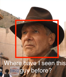A red bounding box around Indiana Jones’ (Harrison Ford’s) face.