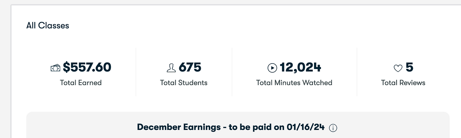 I have earned a total of $557.60 USD in Skillshare.
