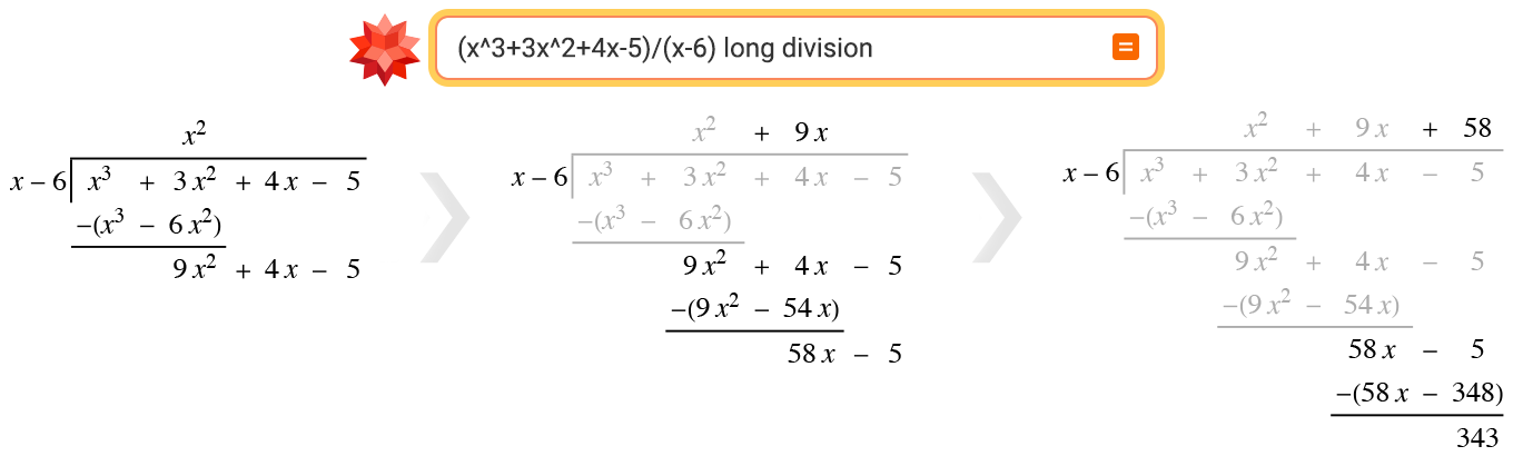 Step-by-step diagram showing long division of polynomials