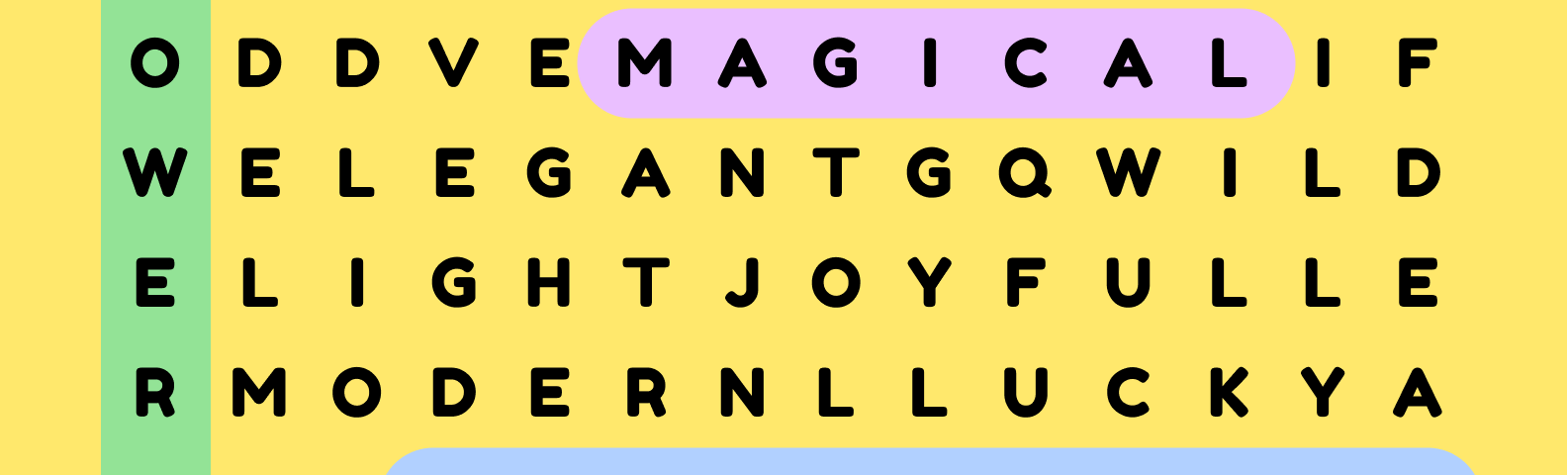 The words powerful, magical, and opinionated are highlighted in a crossword puzzle.