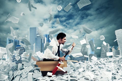 Photo about Concept of bureaucracy with man paddling in a sea of sheets. Image of overworked, heap, difficult